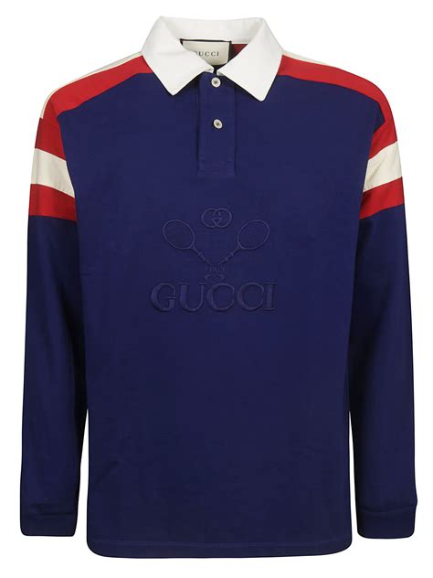 mens gucci polo blue|gucci long sleeve polo.